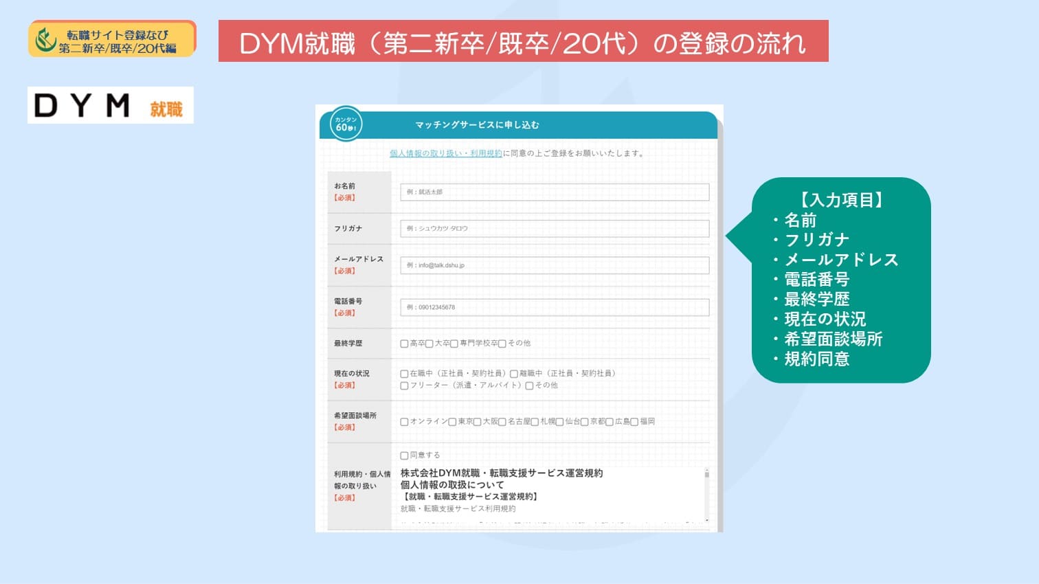 DYM就職の登録方法